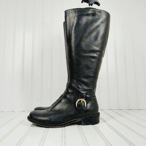 ?Naturalizer? Women Black Leather Full Zip Mid Calf Riding Boots Shoe I565